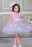 Blue Net Party Wear Frock Embellished With Grey Lace For Girls - Lagorii Kids