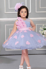 Barbie Sequined Pink Net Gown With Ruffled Sleeves For Girls