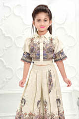 Stylish Printed Co-Ord Set With Puff Sleeves Top For Girls