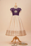 Purple & Cream Zari and Stone Embroidery Pattu Pavadai Set