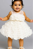 White Frock With Ruffled Embellished For Girls