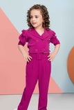 Trendy Pink Monochrome Co ord set with Double Breasted Top For Girls - Lagorii Kids