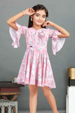 Pink Printed Frock With Bell Sleeves For Girls - Lagorii Kids