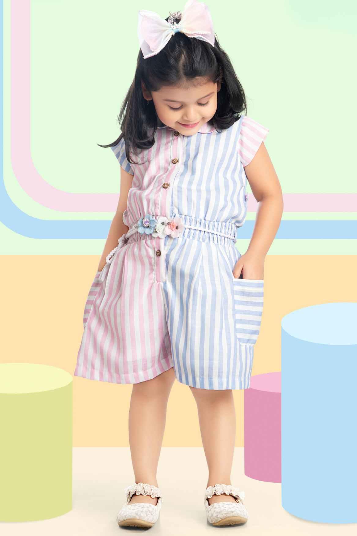 Trendy Mini Jumpsuit With Stripes For Girls - Lagorii Kids