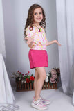 Printed White Top With Pink Skirt Set For Girls - Lagorii Kids