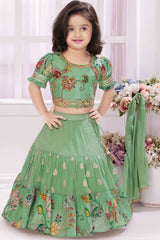 Pista Green Sequin and Embroidery Work Lehenga Choli Set For Girls