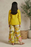 Stylish Mustard Yellow Top And Printed Pant Set For Girls