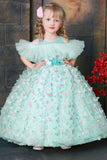 Mint Green Butterfly Appliqué Ball Gown  For Girls