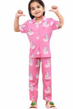 Soft & Stylish Pink Boat Printed Night Suit Set for Girls