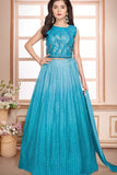 Elegant Blue Mirror Embroidered Lehenga Choli with Dupatta For Girls