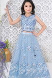 Sky Blue Embroidered Lehenga Choli with Sequin and Thread Work For Girls
