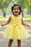 Yellow Tulle Party Dress With Satin Bow For Girls