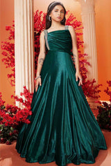 Elegant Teal Green Sequined Velvet Partywear Gown For Girls