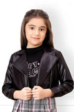 Urban Street Style 3-Piece Set with Faux Leather Jacket For Girls