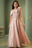 Girls Blush Pink One-Shoulder Party Wear Gown