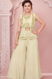 Designer Cream 3-piece Embroidered Palazzo Set for Girls