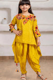 Mustard With Multicolor Embroidered Kurta with Dhoti Pants For Girls