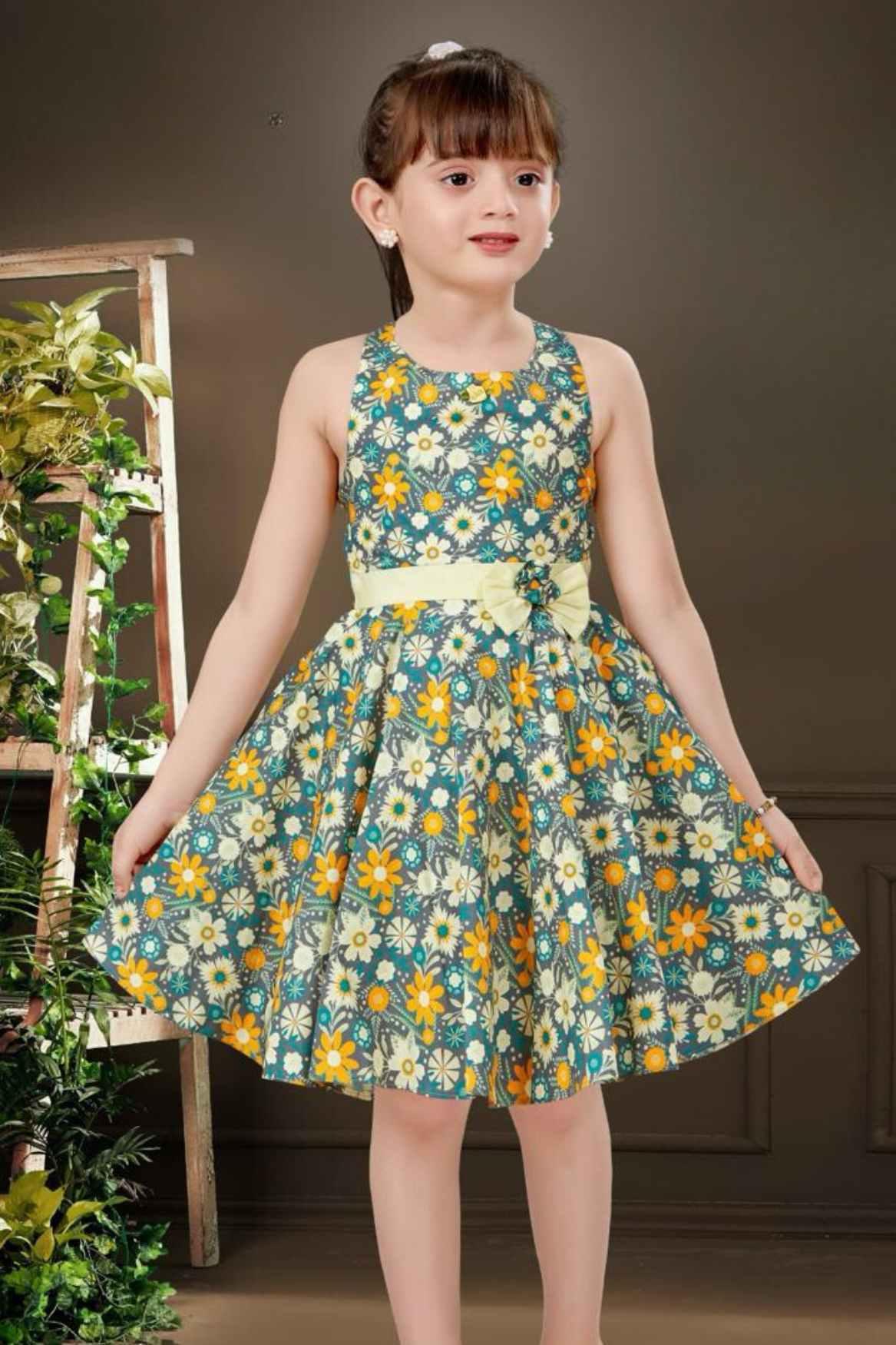 Stylish Blue Floral Printed Sleeveless Frock For Girls - Lagorii Kids