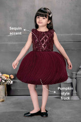 Elegant Maroon Ballon Frock With Sequin Work For Girls