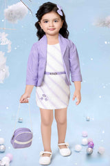 Stylish Lavender Dress With Over Coat And Sling Bag For Girls