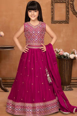 Rani Pink Lehenga Choli With Sequin Work And Embroidered For Girls