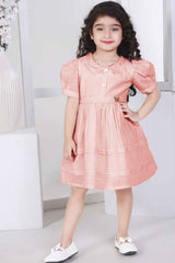 Classic Peach Frock With Puff Sleeves For Girls