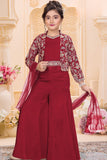 Red Embroidered 3-Piece Palazzo Set for Girls