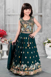 Teal Blue Floral Sequin Embroidered Lehenga Choli Set For Girls