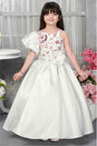 Elegant Cream Party Gown With Puffy Sleeves And Sequins Work For Girls