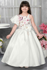 Elegant Cream Party Gown With Puffy Sleeves And Sequins Work For Girls