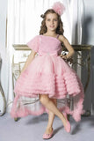 Pink Sequins Work With Bow Embellished Party Wear Tailback Frock For Girls