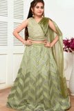 Pista Green Sequins Lehenga Choli Set For Girls