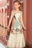 Royal Peacock Cream Embroidered Palazzo Set For Girls