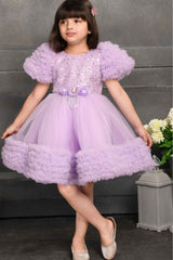 Designer Purple Sequin Partywear Net Ruffled Frock For Girls