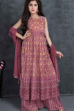 Pink Printed and Sequin Embellished Palazzo Set for Girls