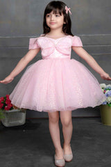 Pink Sequin Net Party Wear Frock Embellished With Butterfly For Girls