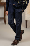 Navy Blue Embroidered Jodhpuri Suit Set With Golden Peacock Motif For Boys