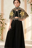 Black Embroidered Cape Style Palazzo Set For Girls With Designer Jacket