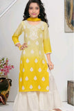 Yellow And White Thread Work And Sequins Sharara Set For Girls