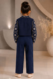 Navy Blue Embroidered Co-ord Set with Cropped Jacket For Girls