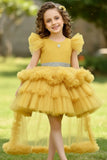 Yellow Ruffle Tailback Party Frock with Sparkle Belt For Girls