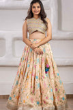 Beige Banarasi Mirror And Embroidery Work Lehenga Choli Set For Girls