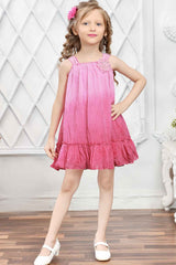 Double Shaded Pink Dress With Embroidery Work For Girls