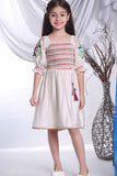 Stylish Beige Casual Frock With Embroidery for Girls - Lagorii Kids