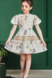 Beige Floral Cotton Blend Dress For Girls