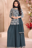 Dark Green Embroidered Palazzo Set with Dupatta For Girls