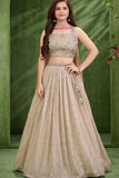 Premium Cream Embroidered Lehenga Choli with Dupatta For Girls