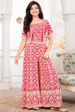 Rani Pink Sequins Embroidered With Overcoat Palazzo Set For Girls