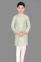 Classic Blue Printed Kurta Set For Boys