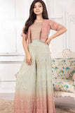 Pink And Mint Green Half Sleeves And Sequin Embroidered Palazzo Set For Girls